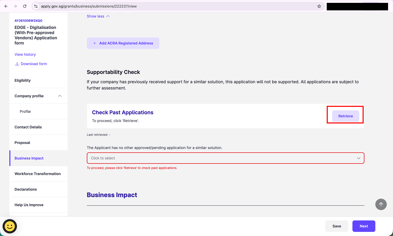 Check past applications