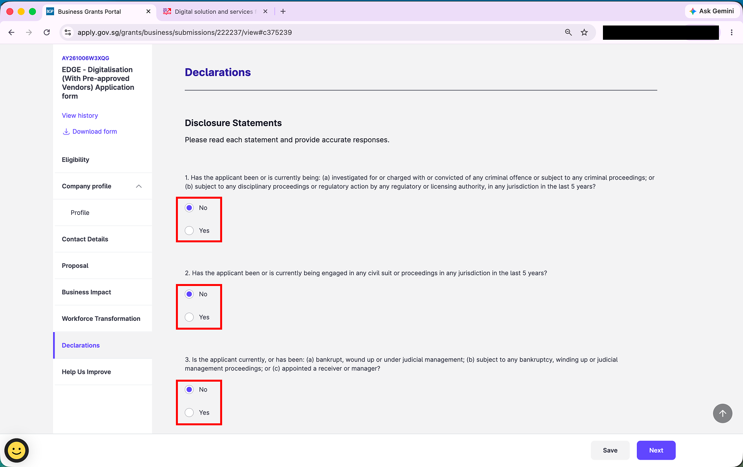 Disclosure statements 1 to 3