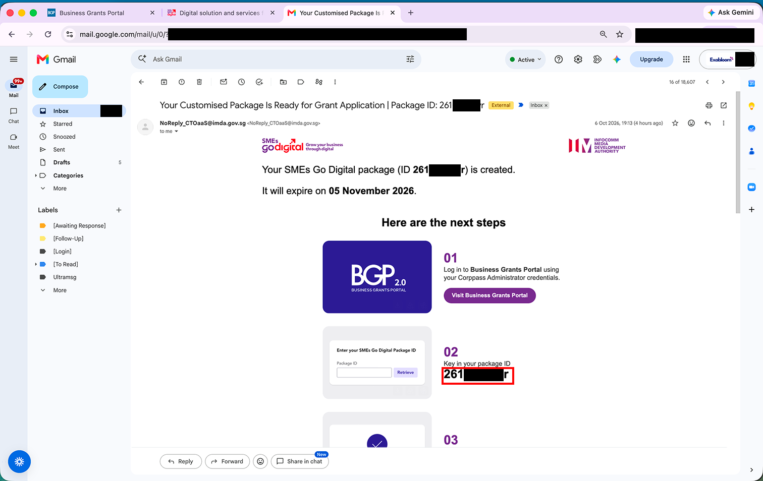Package ID in the confirmation email